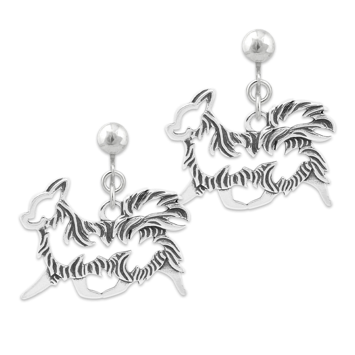 Sterling Silver Chihuahua Dangle Earrings, Longhaired