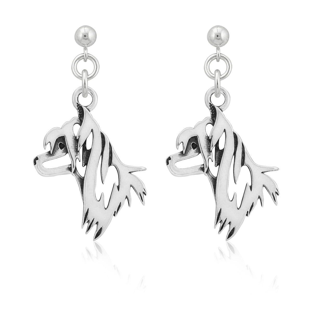 Chinese Crested Earrings in Sterling Silver