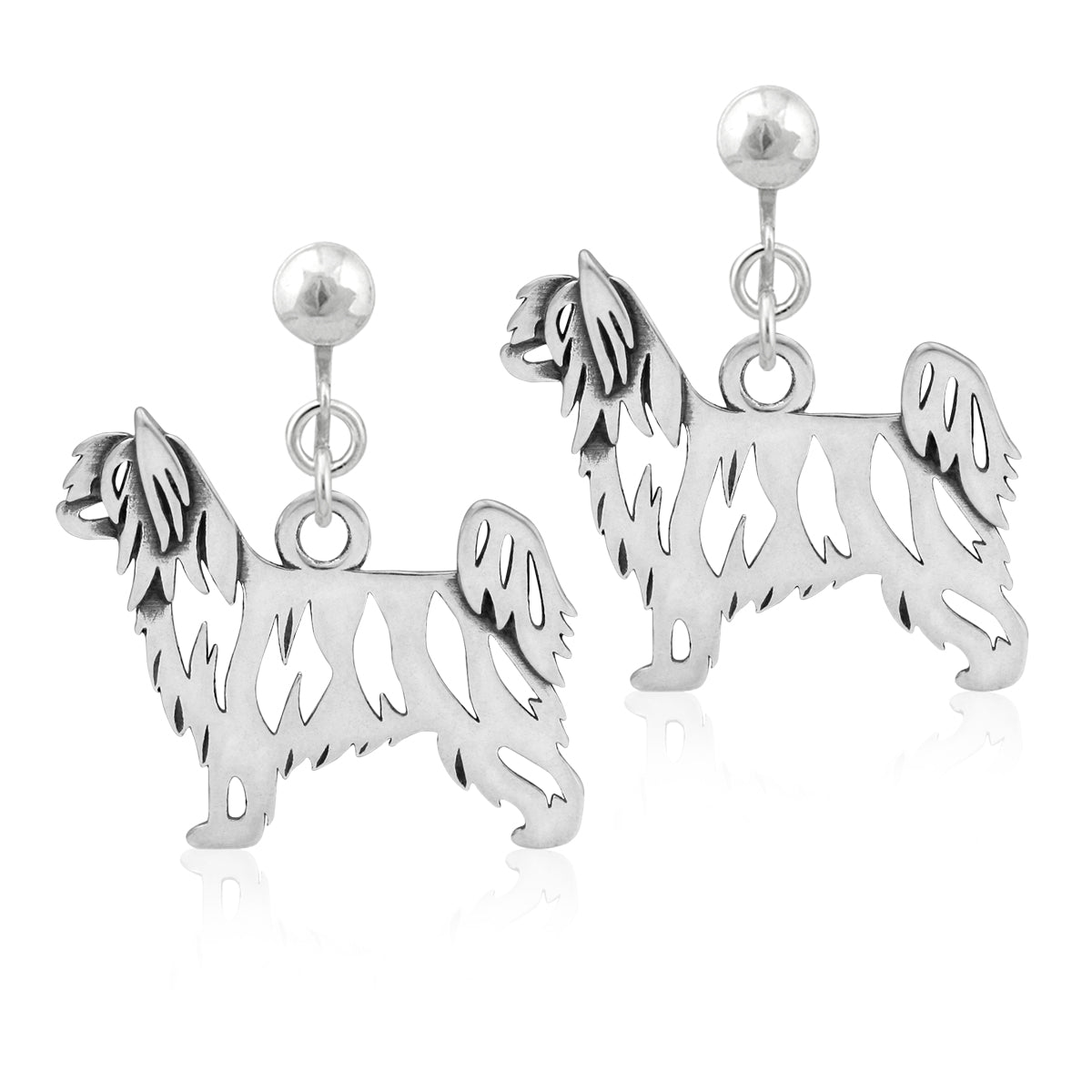 Sterling Silver Chinese Crested Earrings, Powderpuff