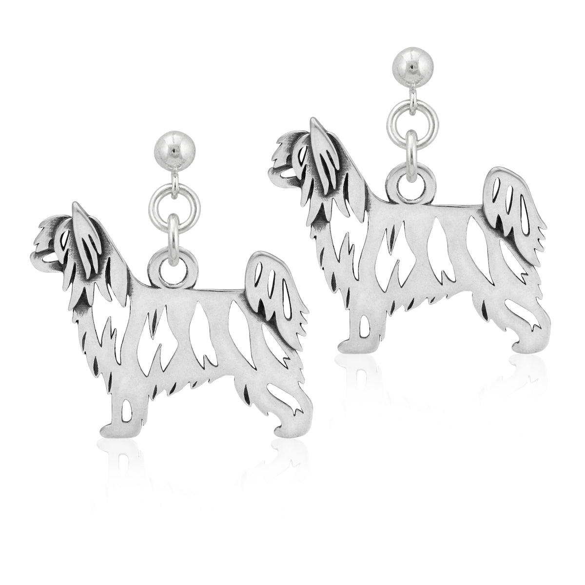 Sterling Silver Chinese Crested Earrings, Powderpuff