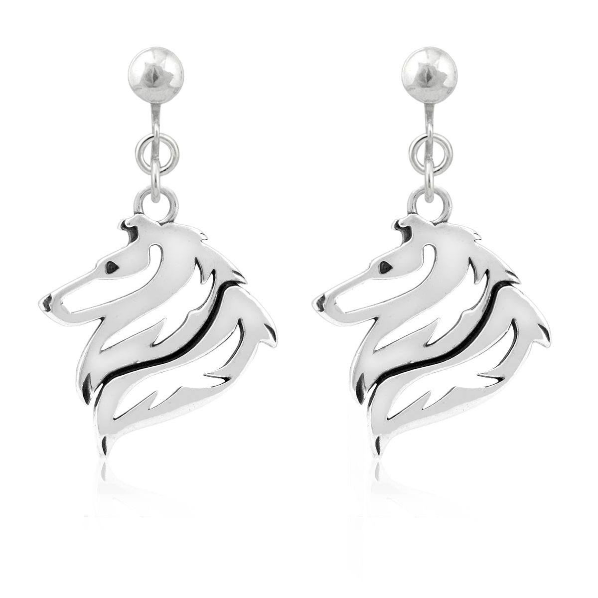 Collie Earrings in Sterling Silver, Rough Coat