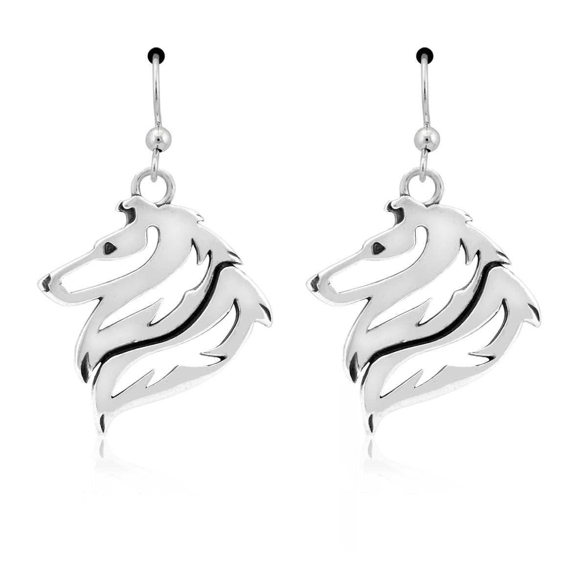 Collie Earrings in Sterling Silver, Rough Coat