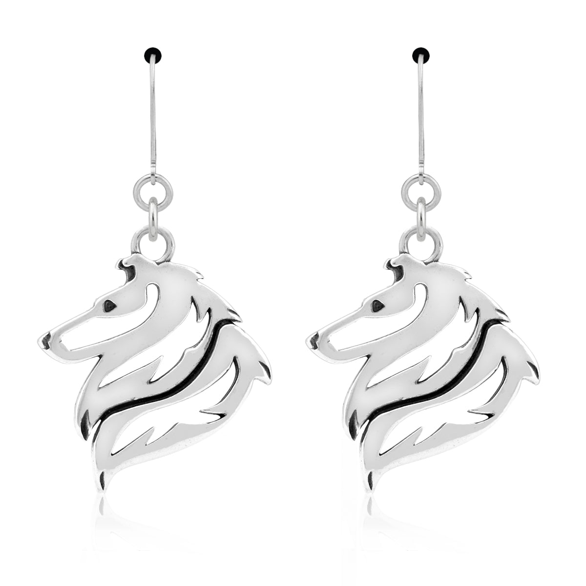 Collie Earrings in Sterling Silver, Rough Coat