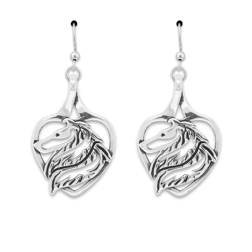 Collie Heart Earrings, Rough Coat