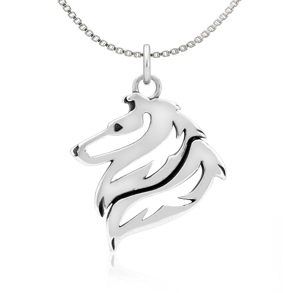 Collie Necklace in Sterling Silver, Rough Coat