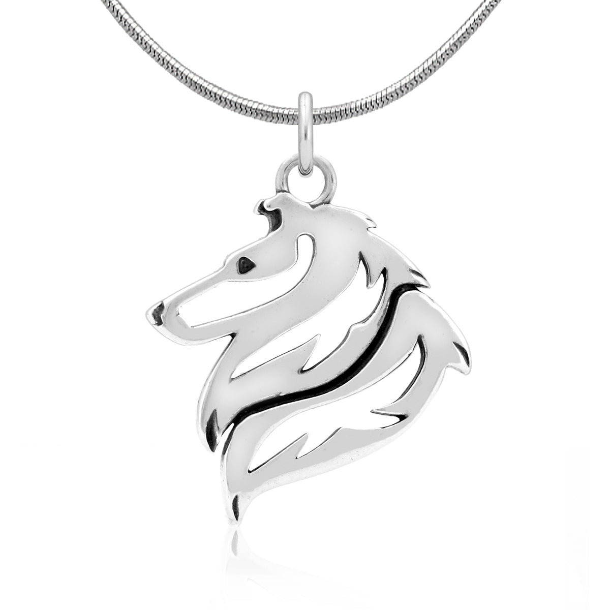 Collie Necklace in Sterling Silver, Rough Coat