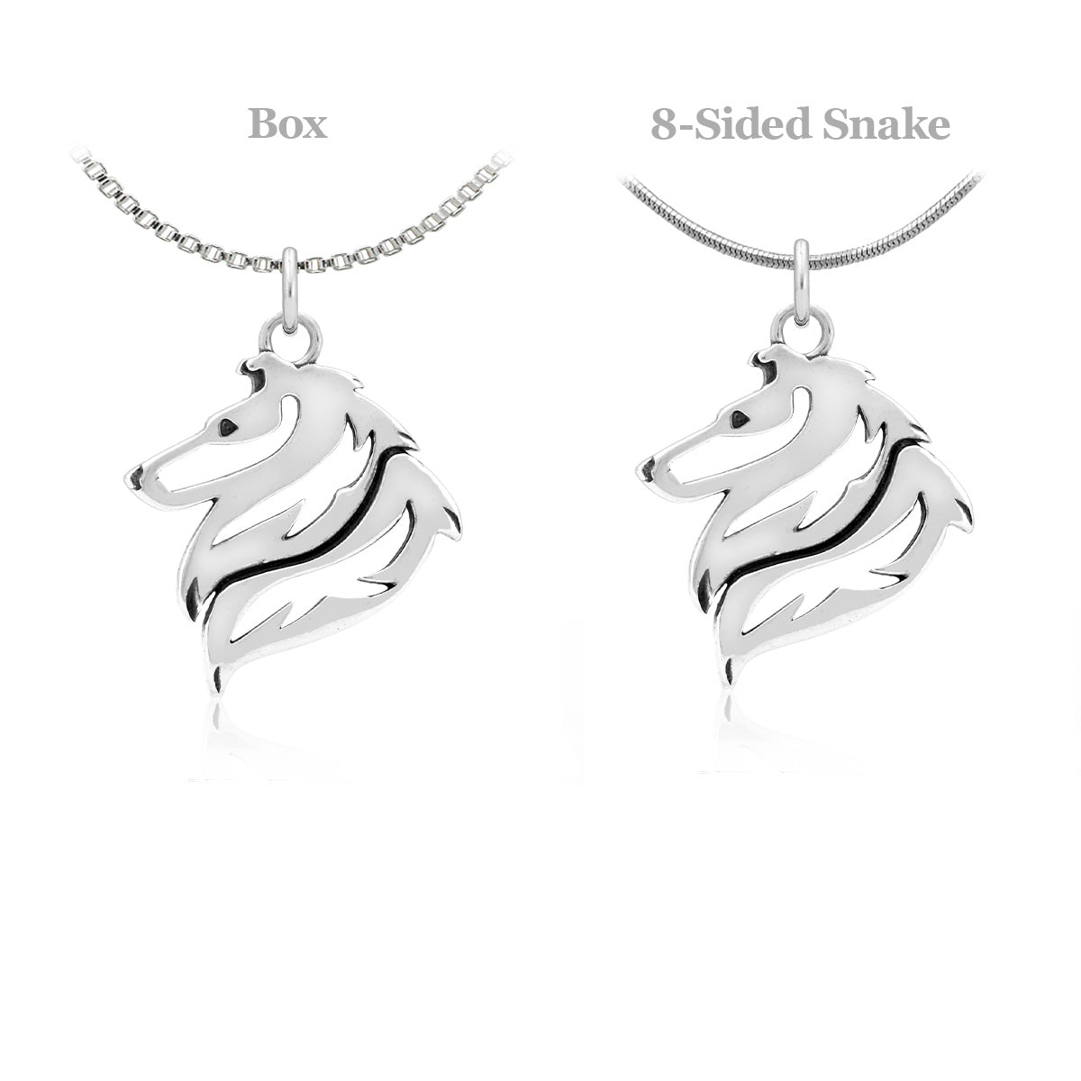 Collie Necklace in Sterling Silver, Rough Coat