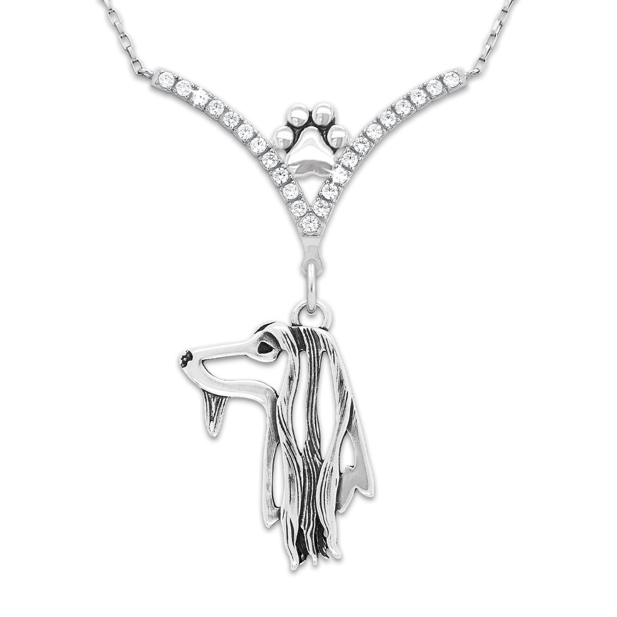 CZ Afghan Hound Necklace