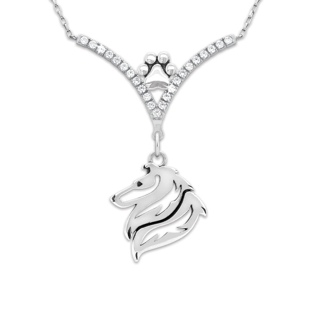 CZ Collie Necklace - Rough Coat