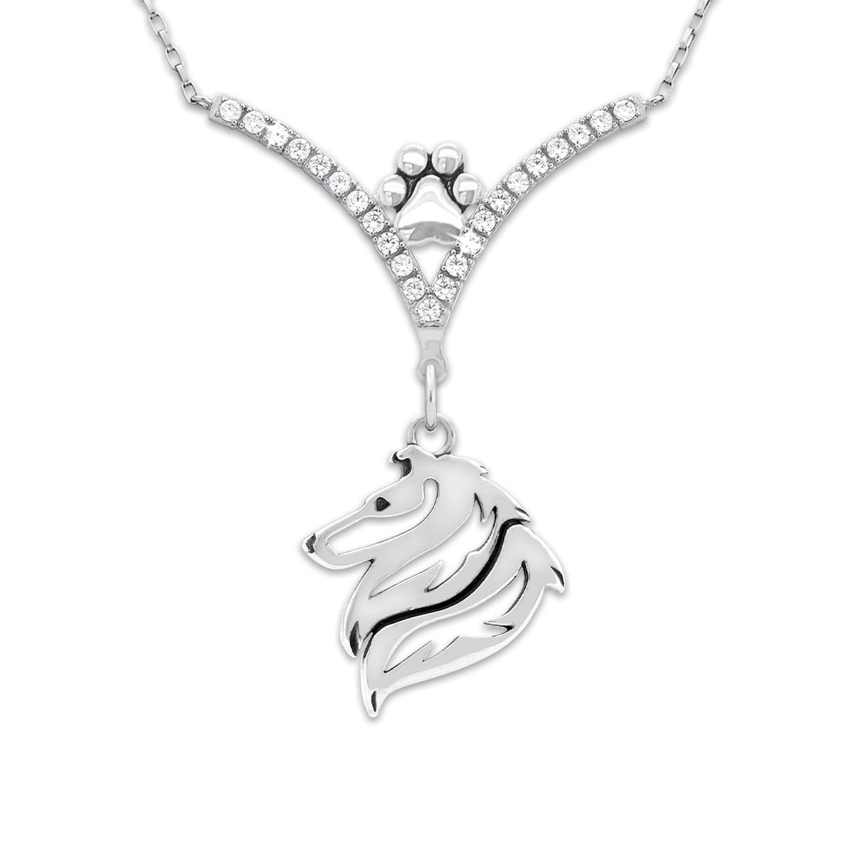 CZ Collie Necklace - Rough Coat