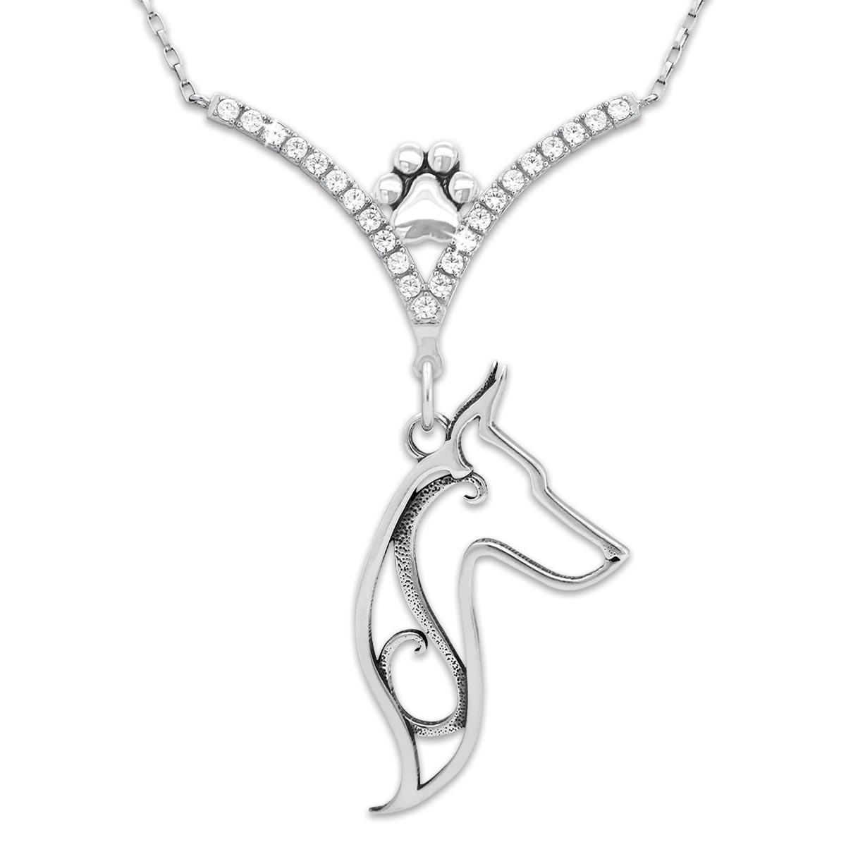 CZ Doberman Pinscher Necklace