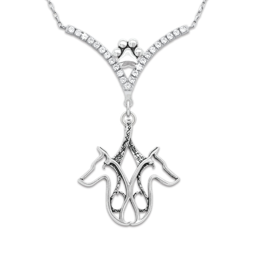 CZ Double Doberman Pinscher Necklace