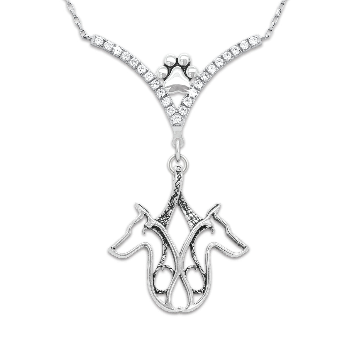 CZ Double Doberman Pinscher Necklace