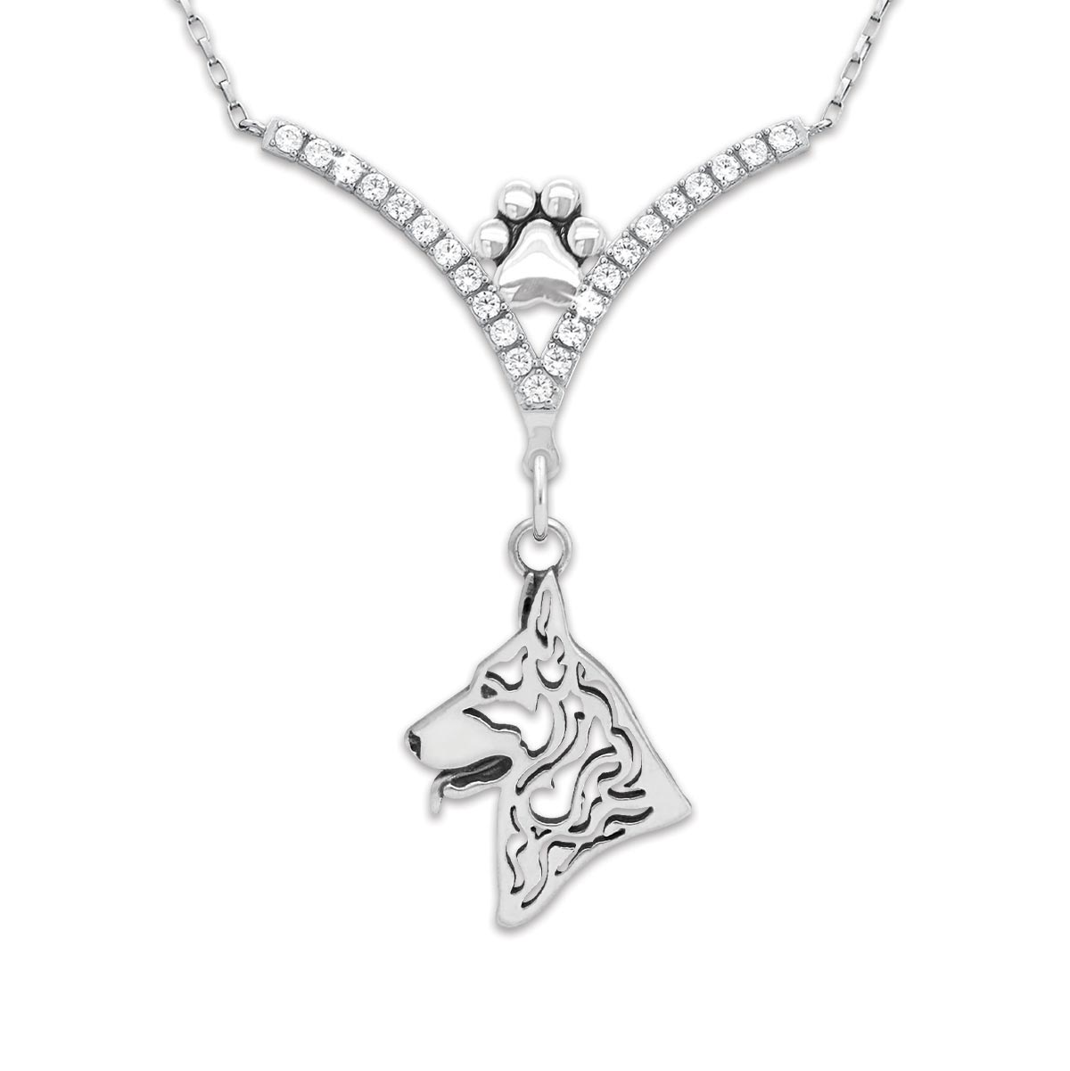 CZ German Shepherd Dog Necklace