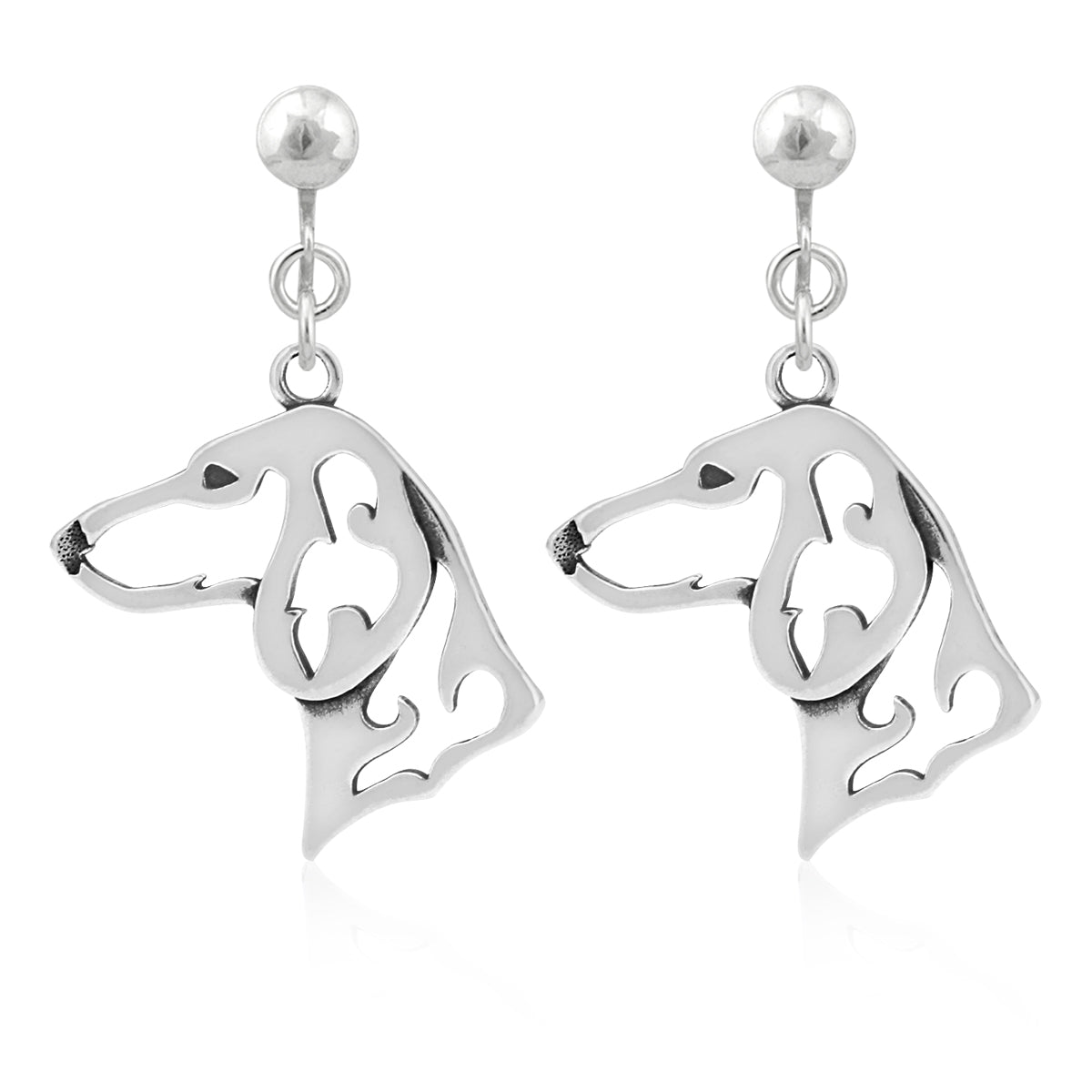 Dachshund Earrings in Sterling Silver, Smooth Coat