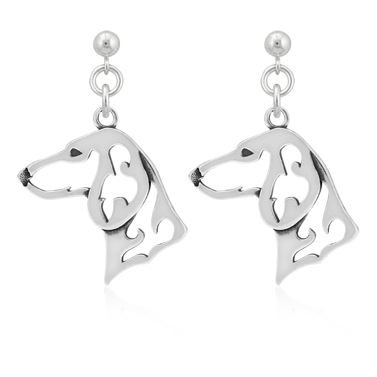 Dachshund Earrings in Sterling Silver, Smooth Coat