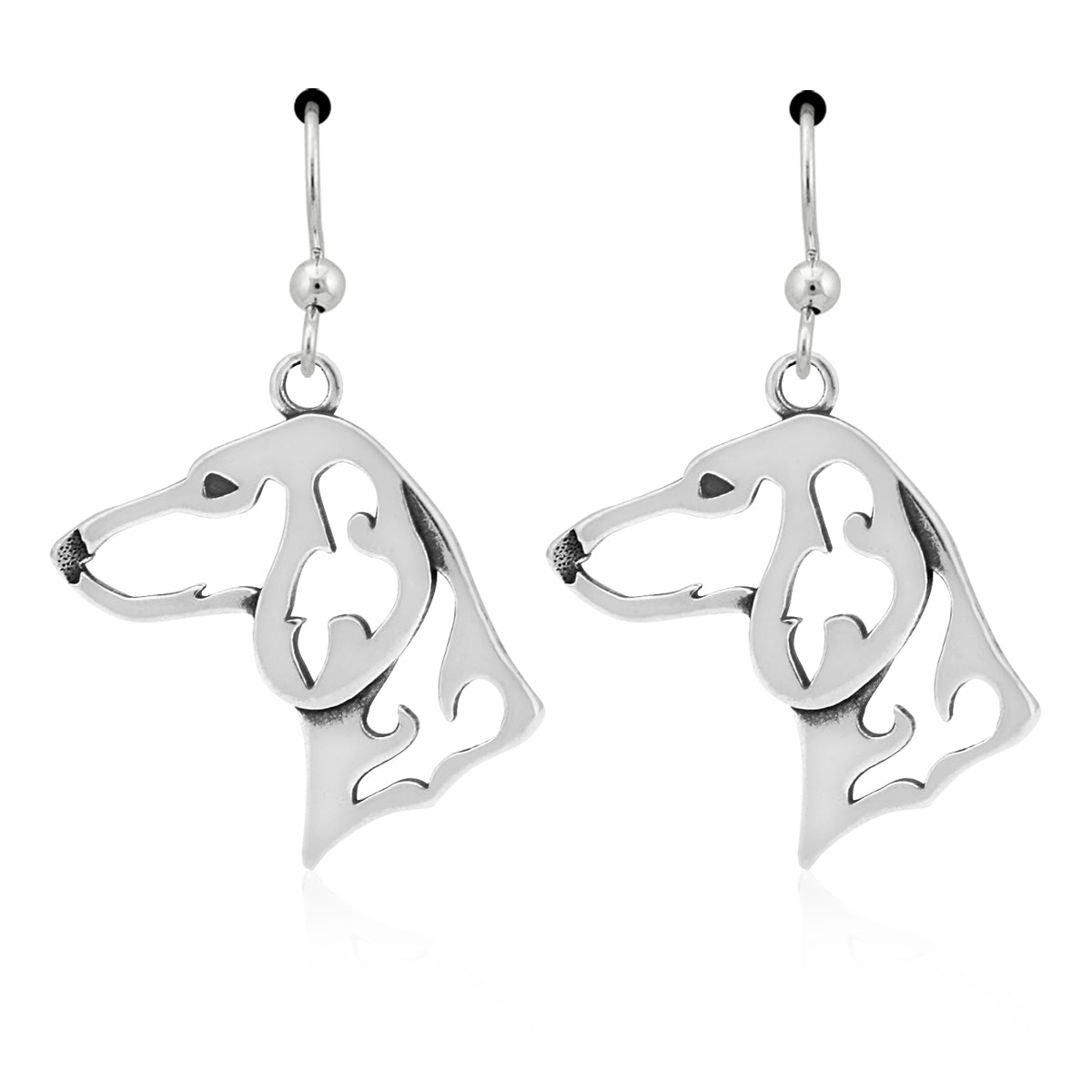 Dachshund Earrings in Sterling Silver, Smooth Coat