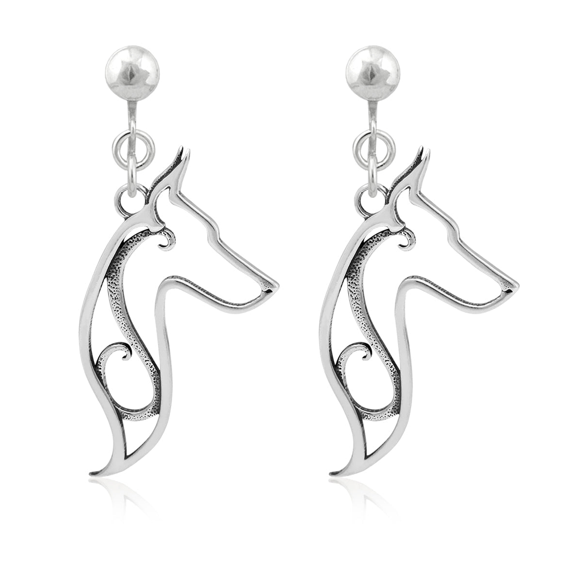 Doberman Pinscher Earrings in Sterling Silver, Cropped Ears