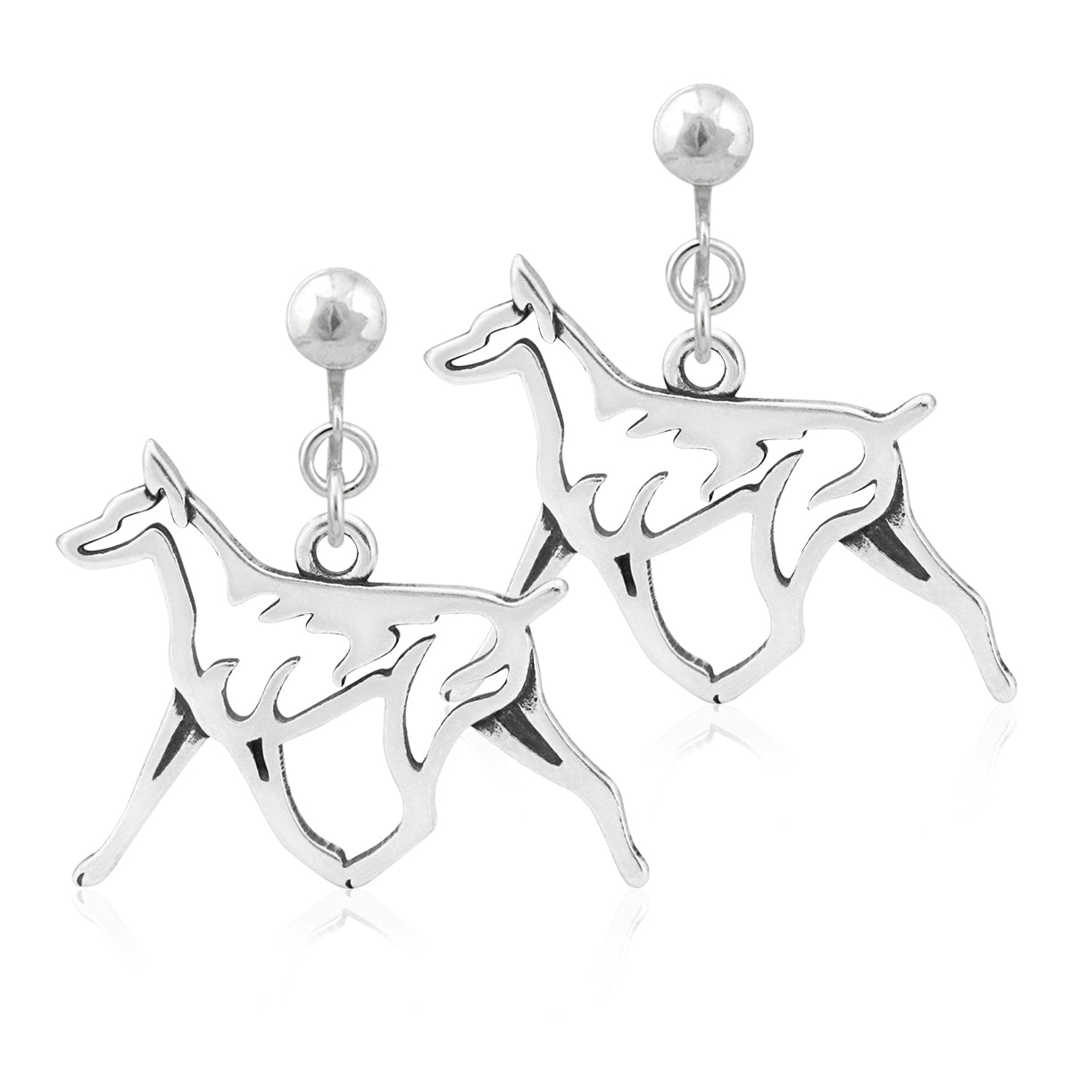 Sterling Silver Doberman Pinscher Dangle Earrings
