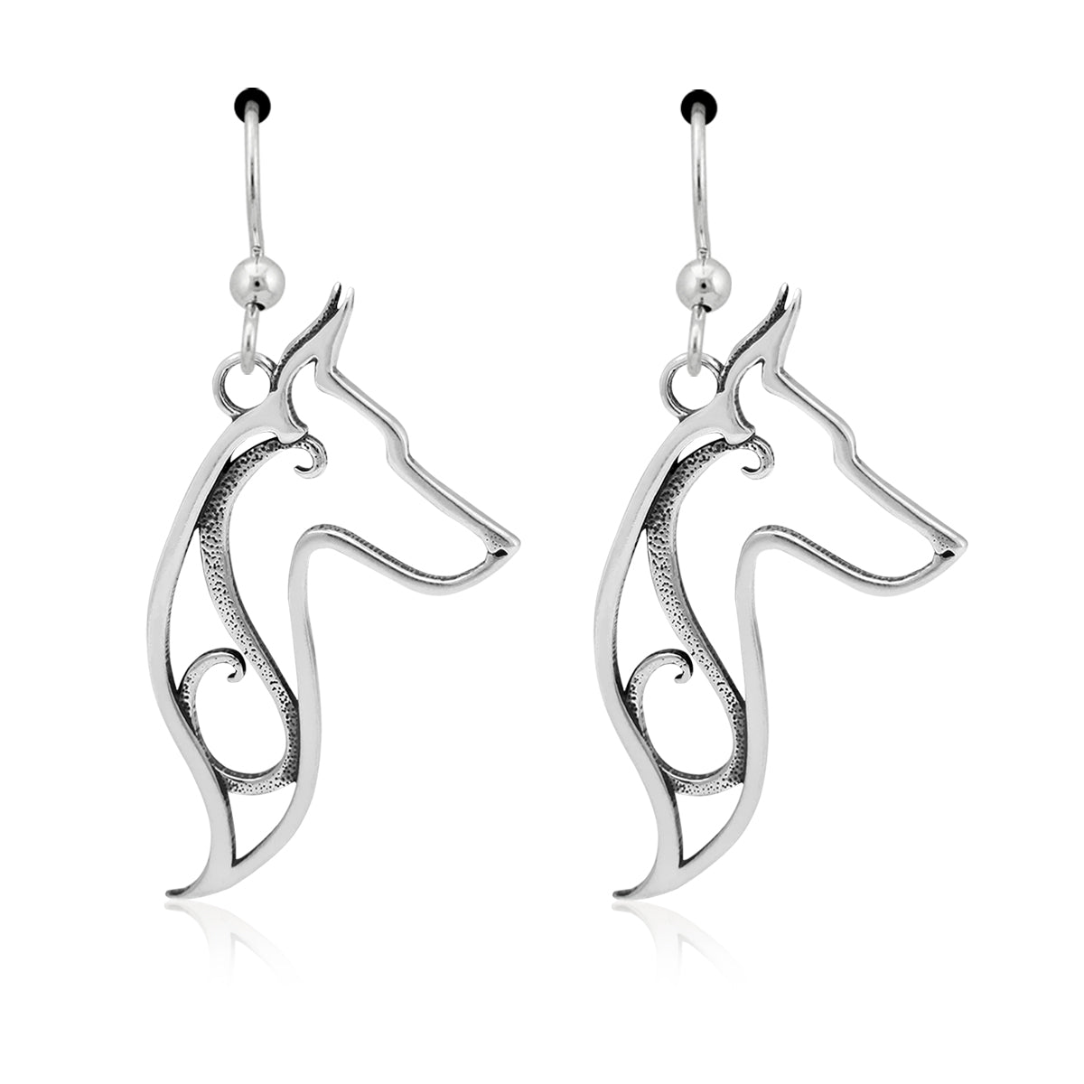 Doberman Pinscher Earrings in Sterling Silver, Cropped Ears