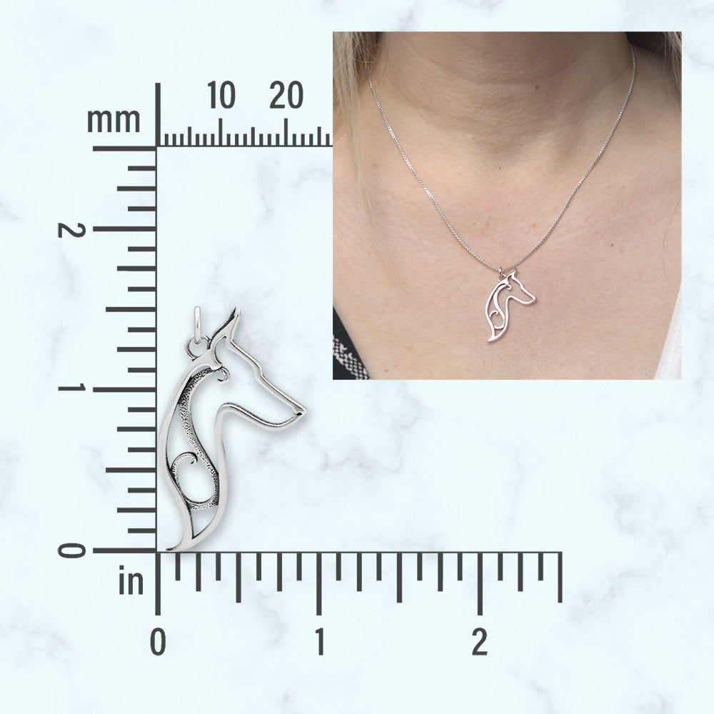 Doberman Pinscher Necklace in Sterling Silver, Cropped Ears