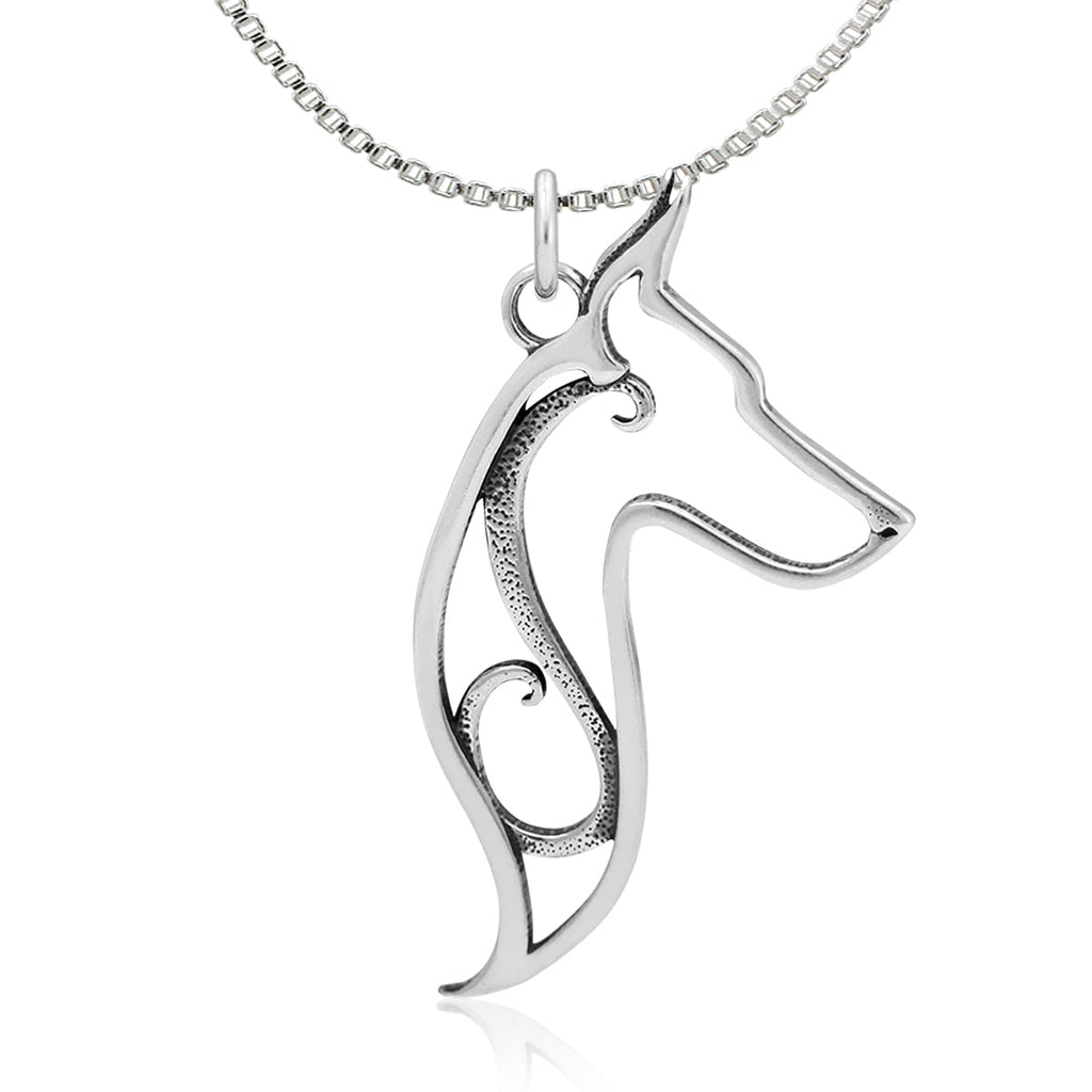 Doberman Pinscher Necklace in Sterling Silver, Cropped Ears