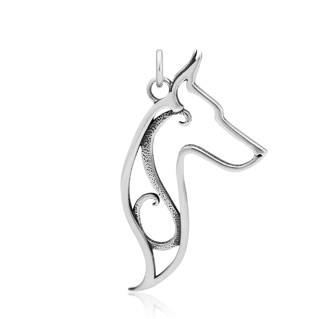 Doberman Pinscher Necklace in Sterling Silver, Cropped Ears