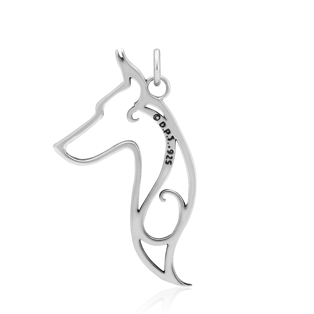 Doberman Pinscher Necklace in Sterling Silver, Cropped Ears