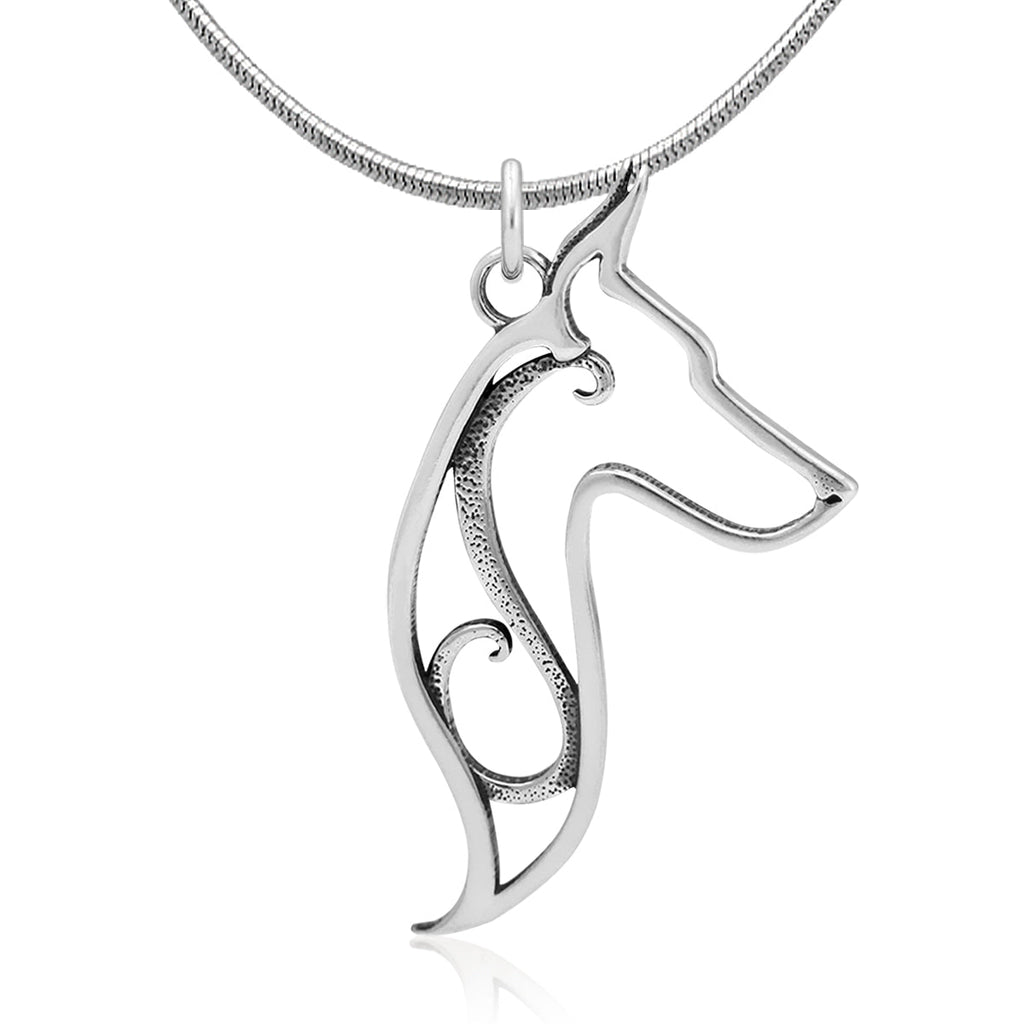 Doberman Pinscher Necklace in Sterling Silver, Cropped Ears
