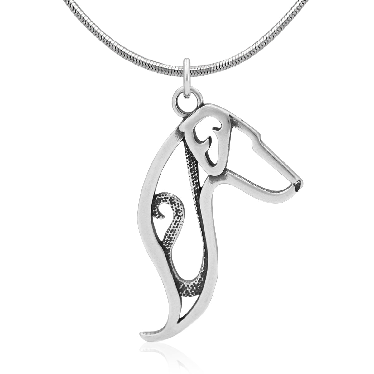 Doberman Pinscher Necklace in Sterling Silver, Natural Ears