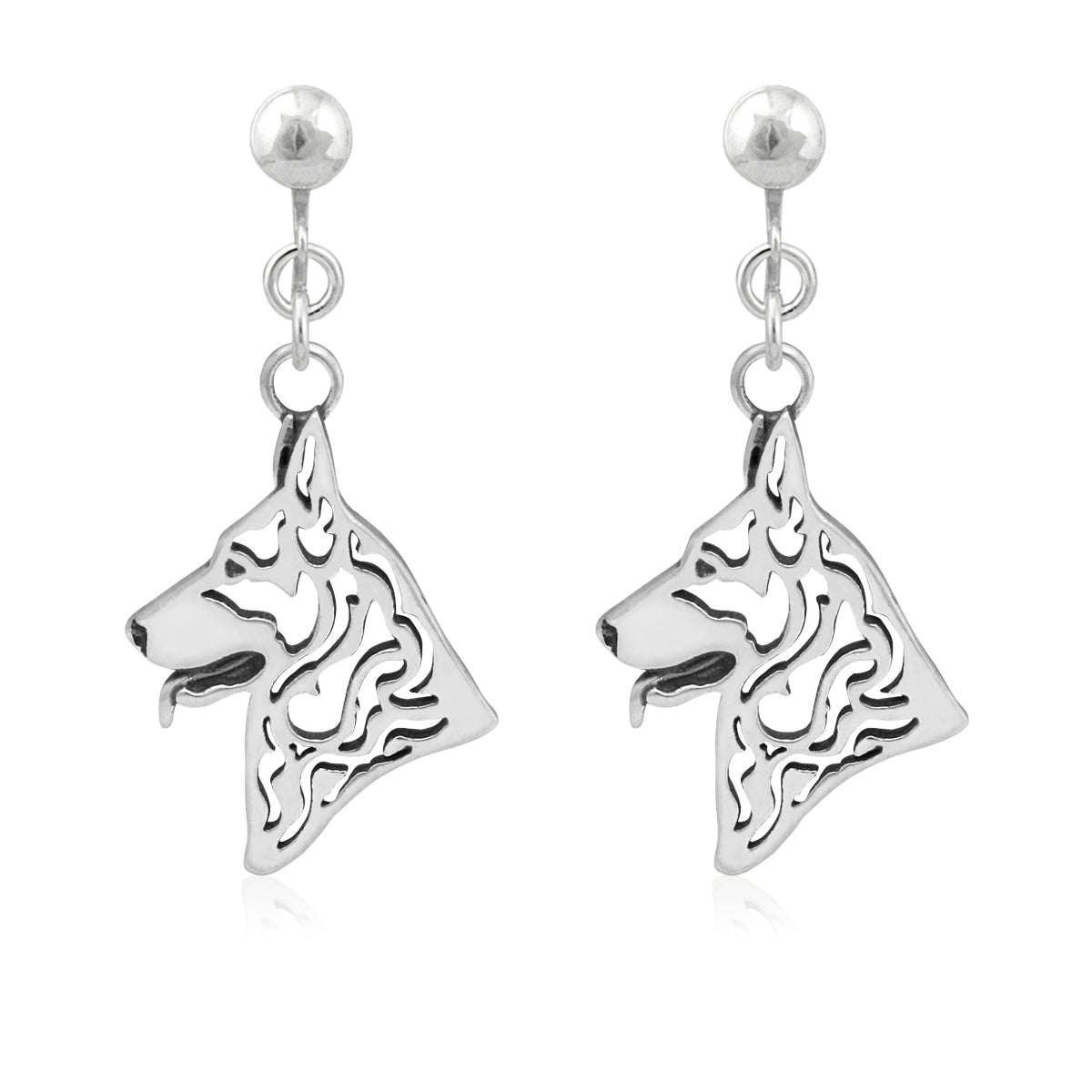 German Shepherd Earrings in Sterling Silver