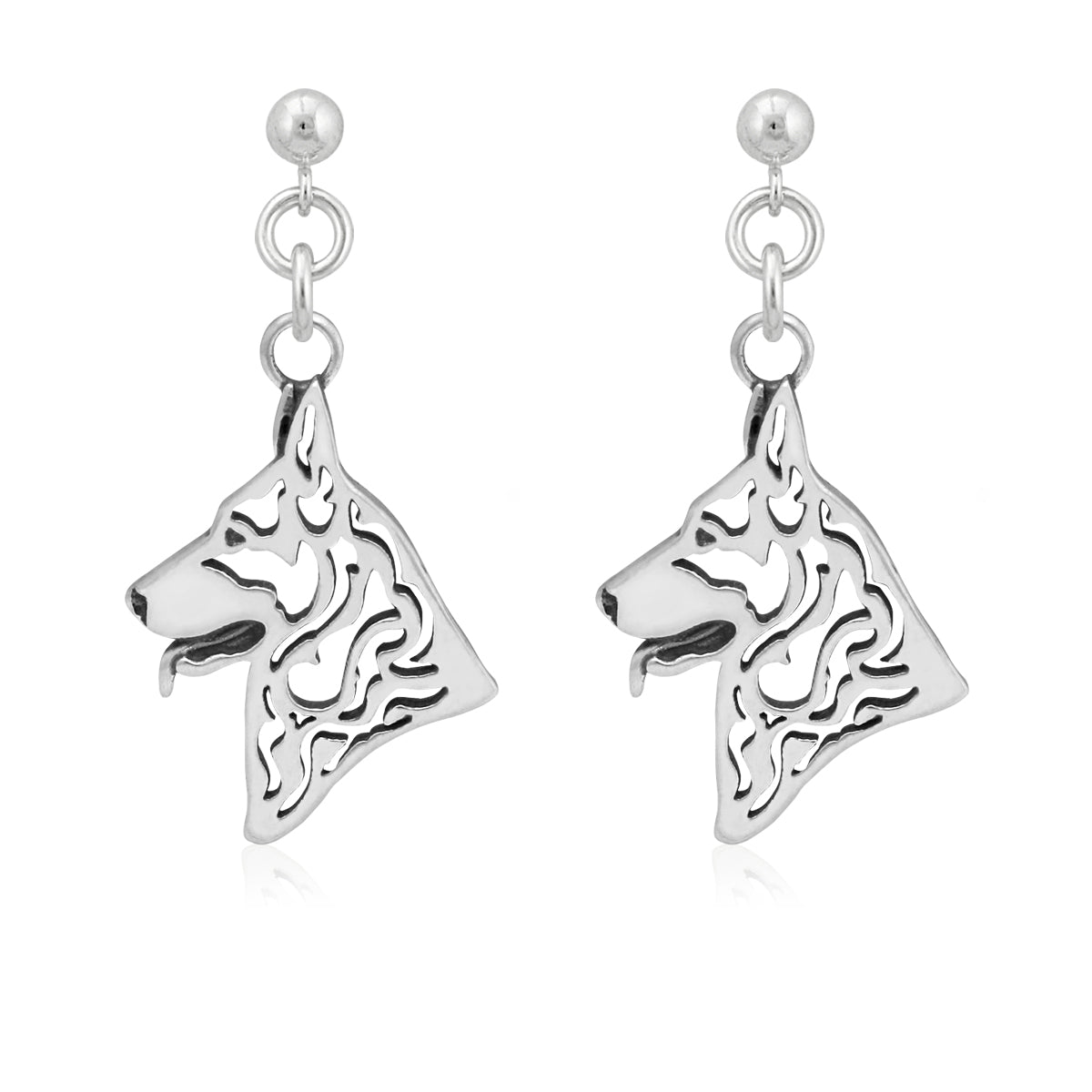 German Shepherd Earrings in Sterling Silver