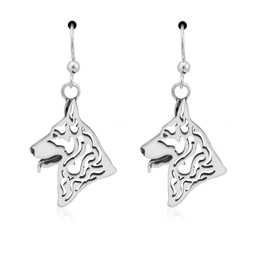 German Shepherd Earrings in Sterling Silver
