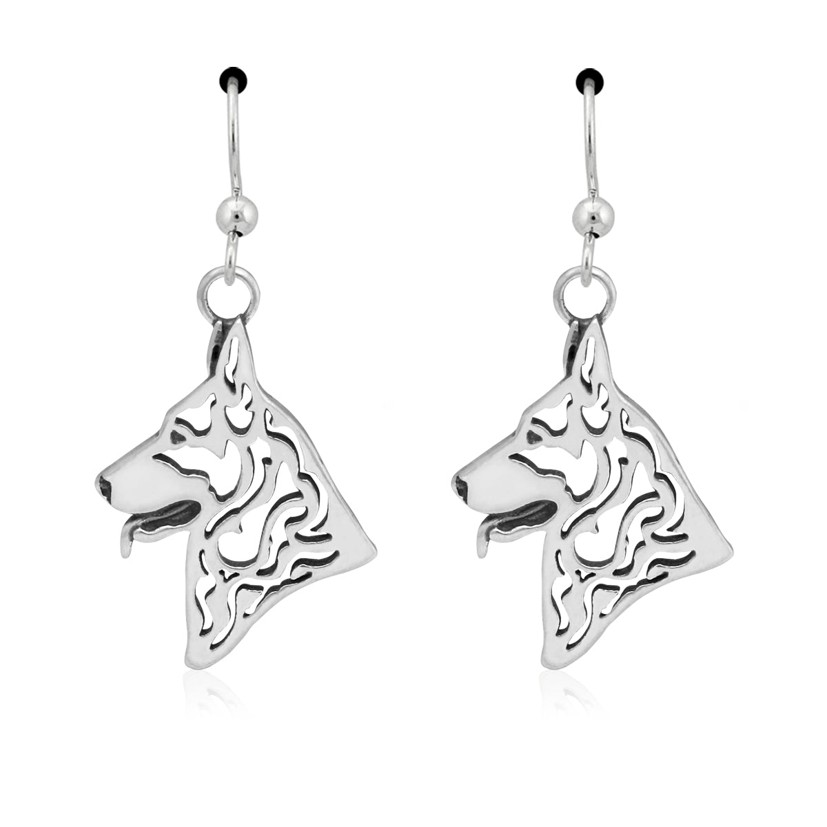 German Shepherd Earrings in Sterling Silver