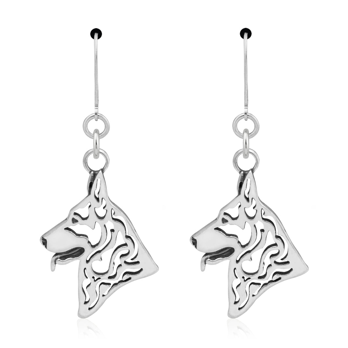 German Shepherd Earrings in Sterling Silver