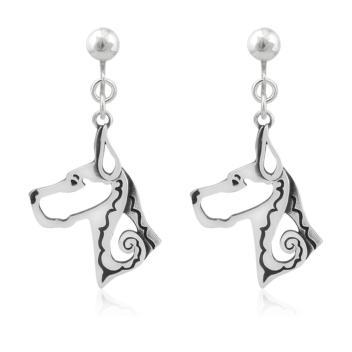 Great Dane Earrings in Sterling Silver, Cropped Ears
