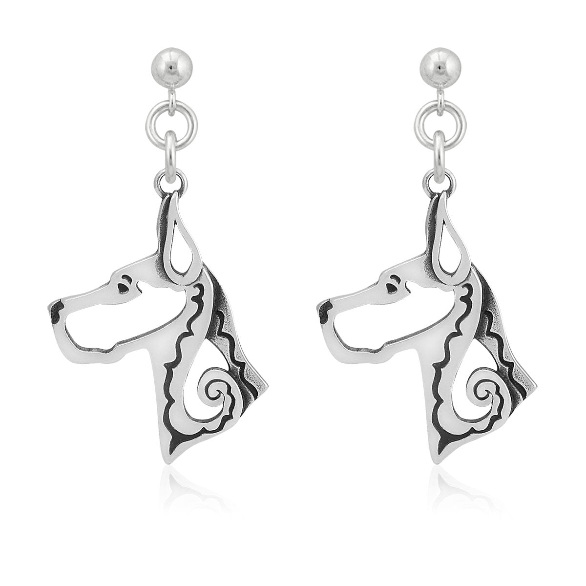 Great Dane Earrings in Sterling Silver, Cropped Ears