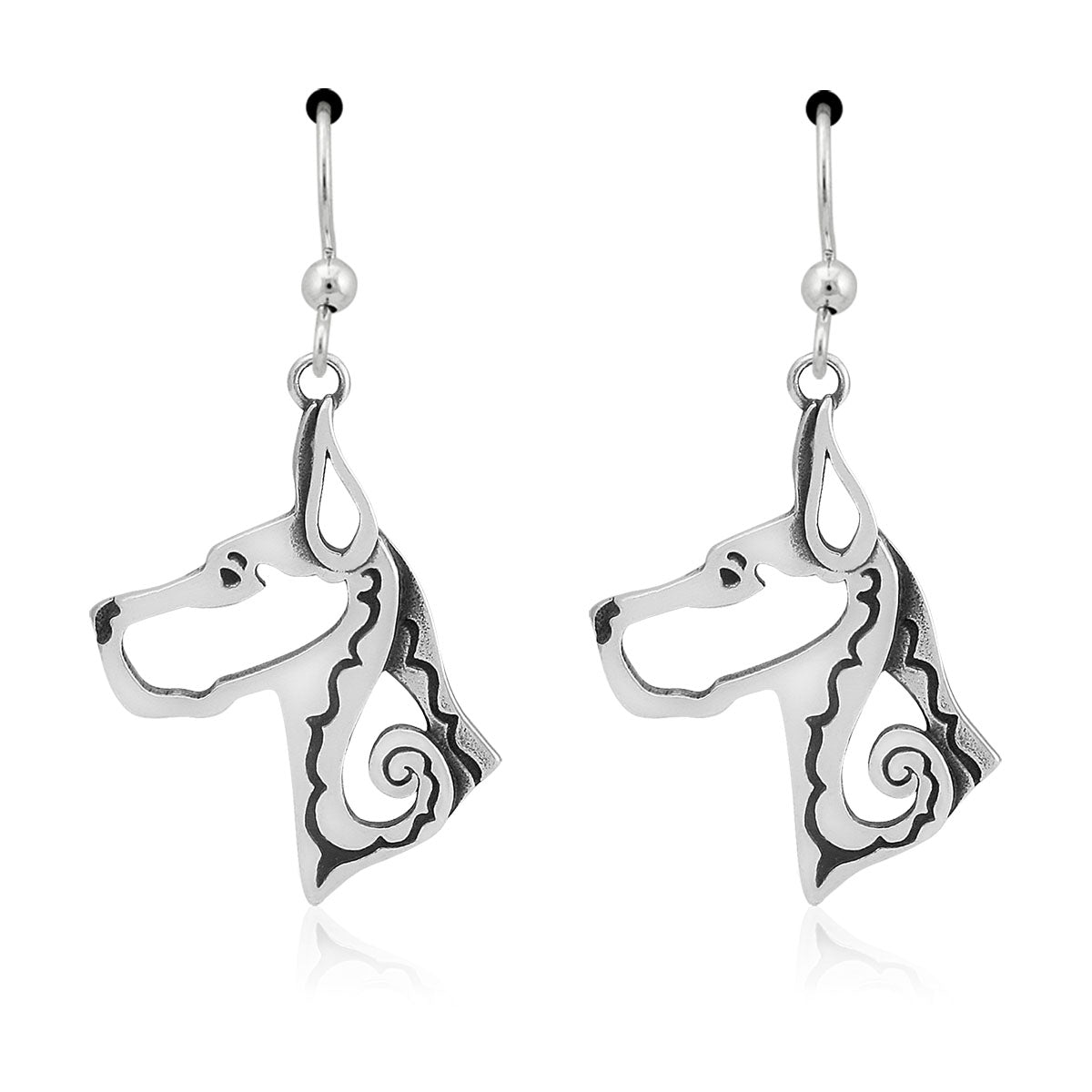 Great Dane Earrings in Sterling Silver, Cropped Ears