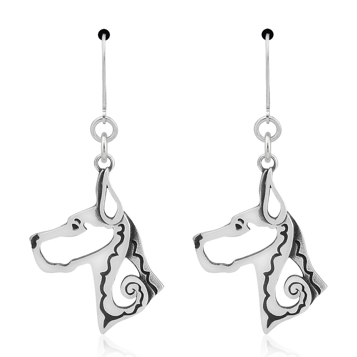 Great Dane Earrings in Sterling Silver, Cropped Ears
