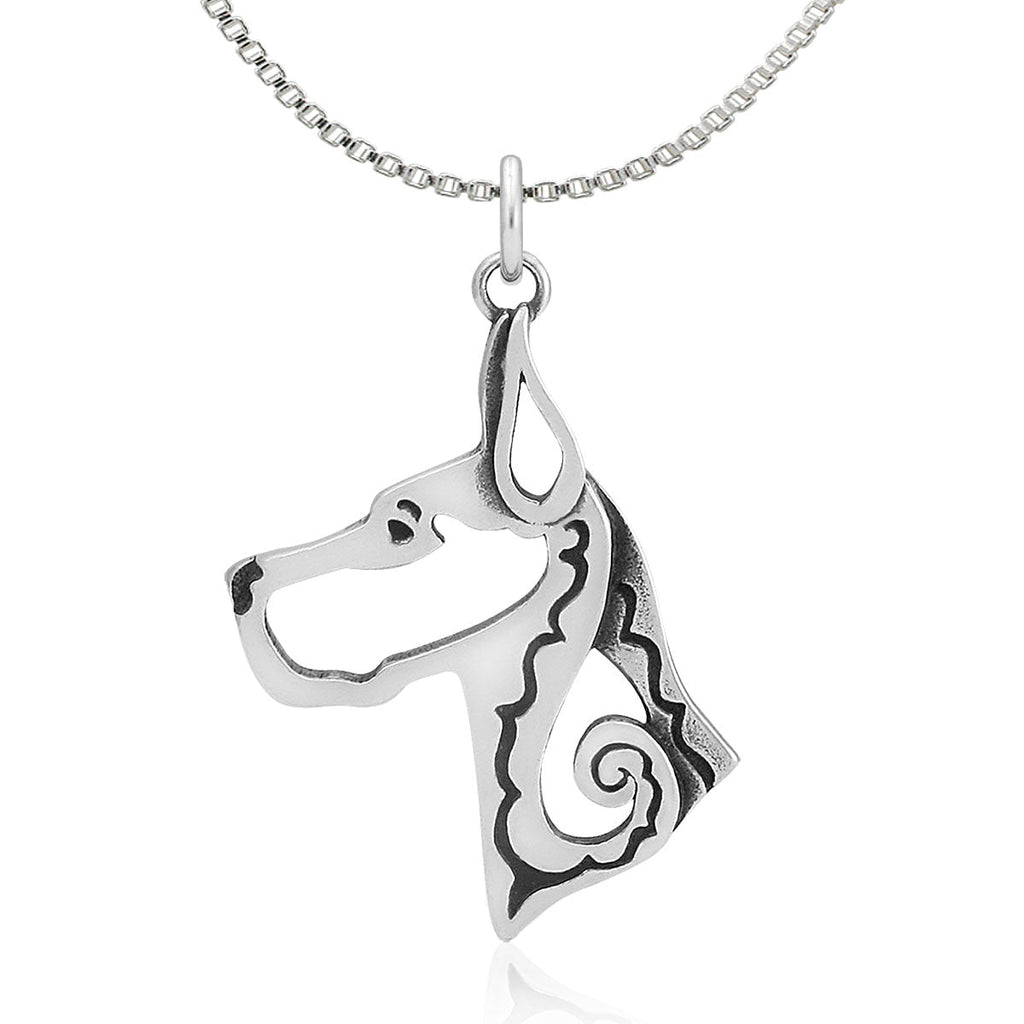 Great Dane Necklace in Sterling Silver, Cropped Ears