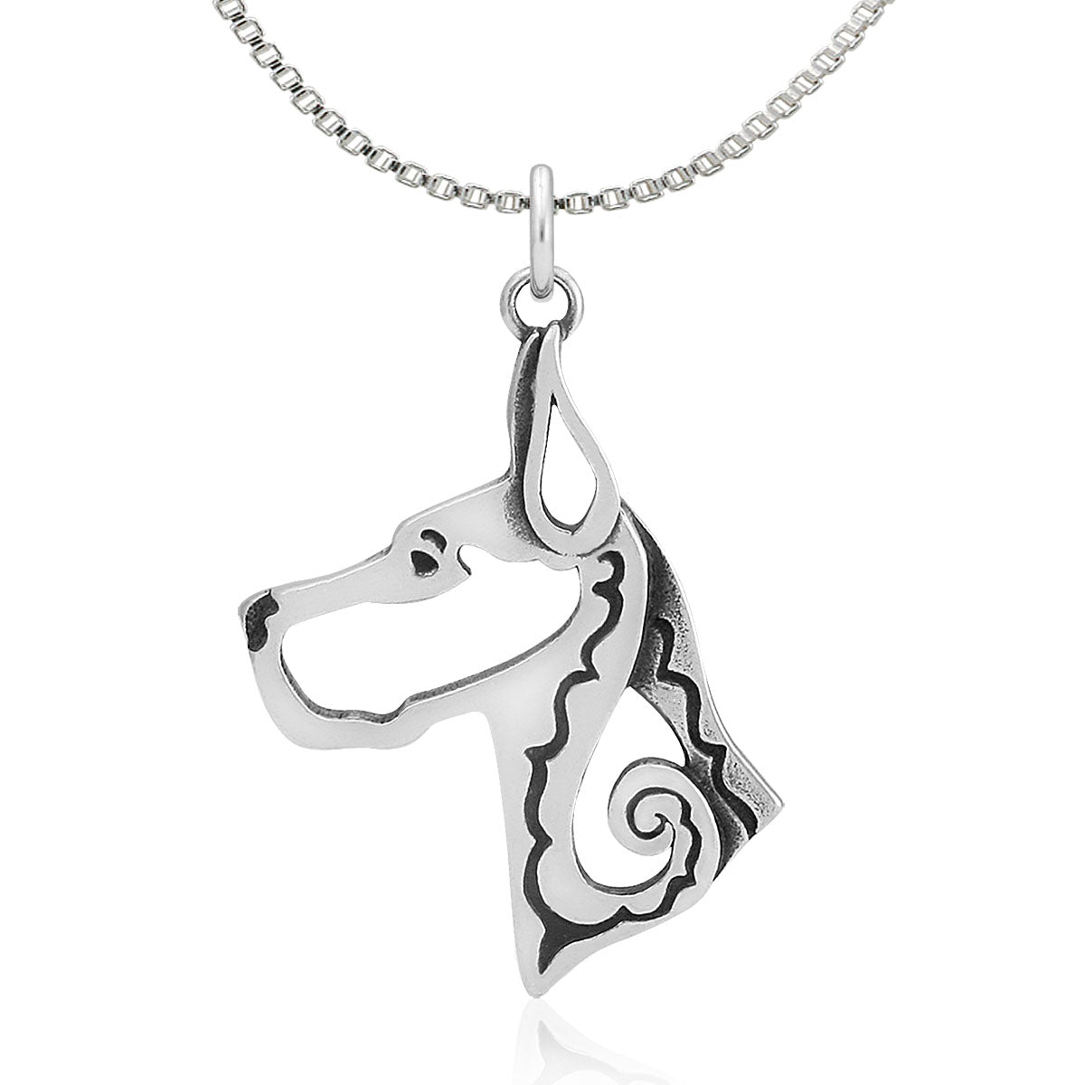 Great Dane Necklace in Sterling Silver, Cropped Ears