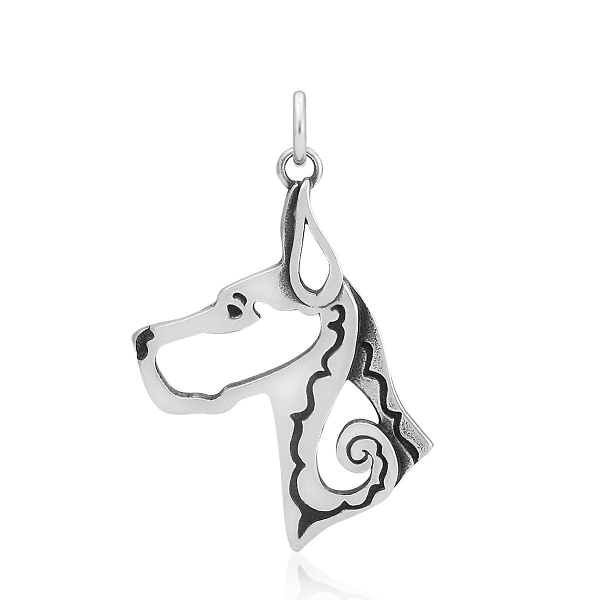 Great Dane Necklace in Sterling Silver, Cropped Ears