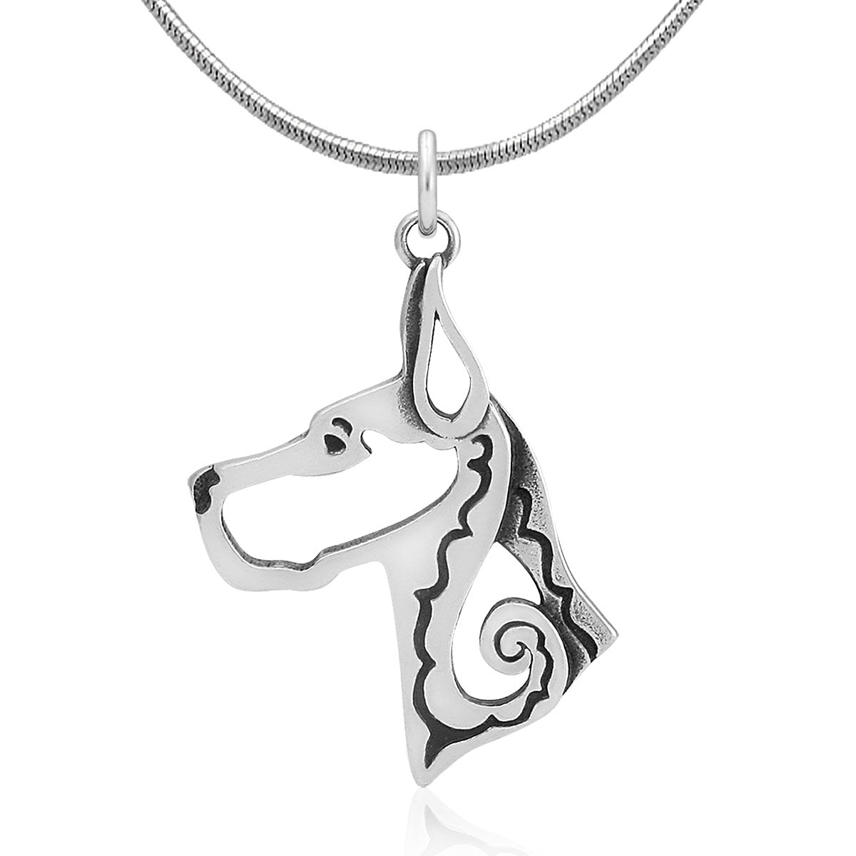 Great Dane Necklace in Sterling Silver, Cropped Ears