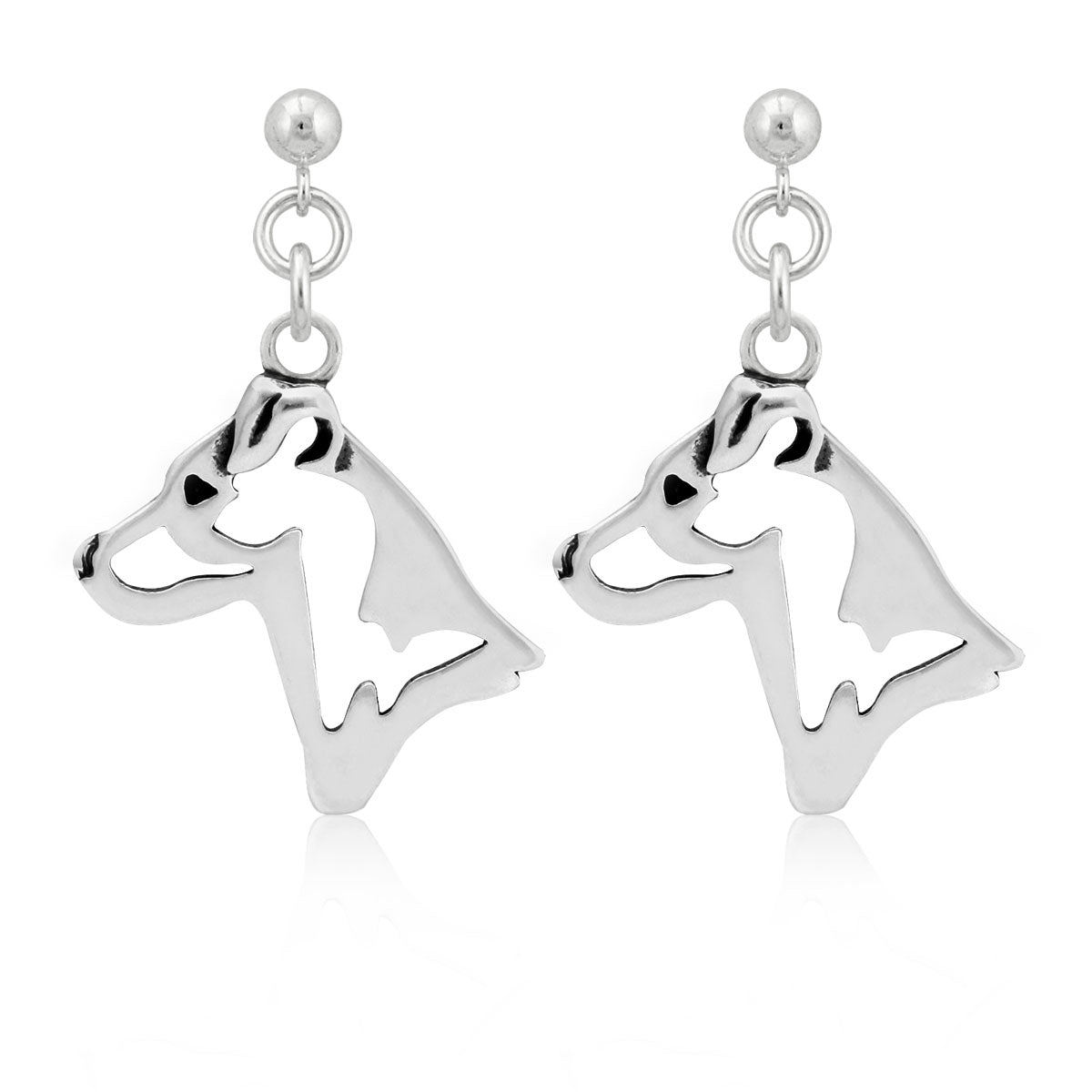 Jack Russell Terrier Earrings in Sterling Silver, Smooth Coat