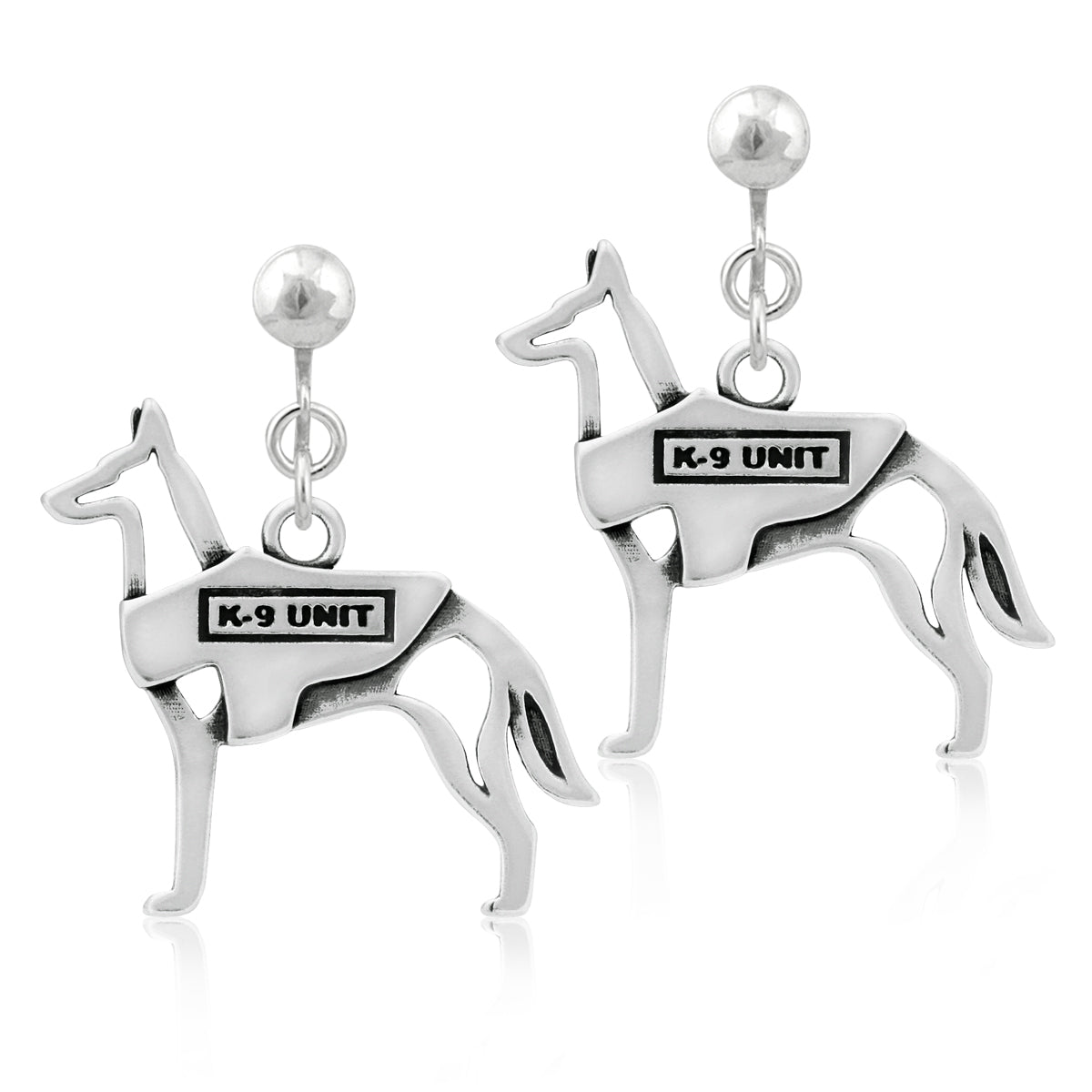 Sterling Silver Belgian Malinois Dangle Earrings