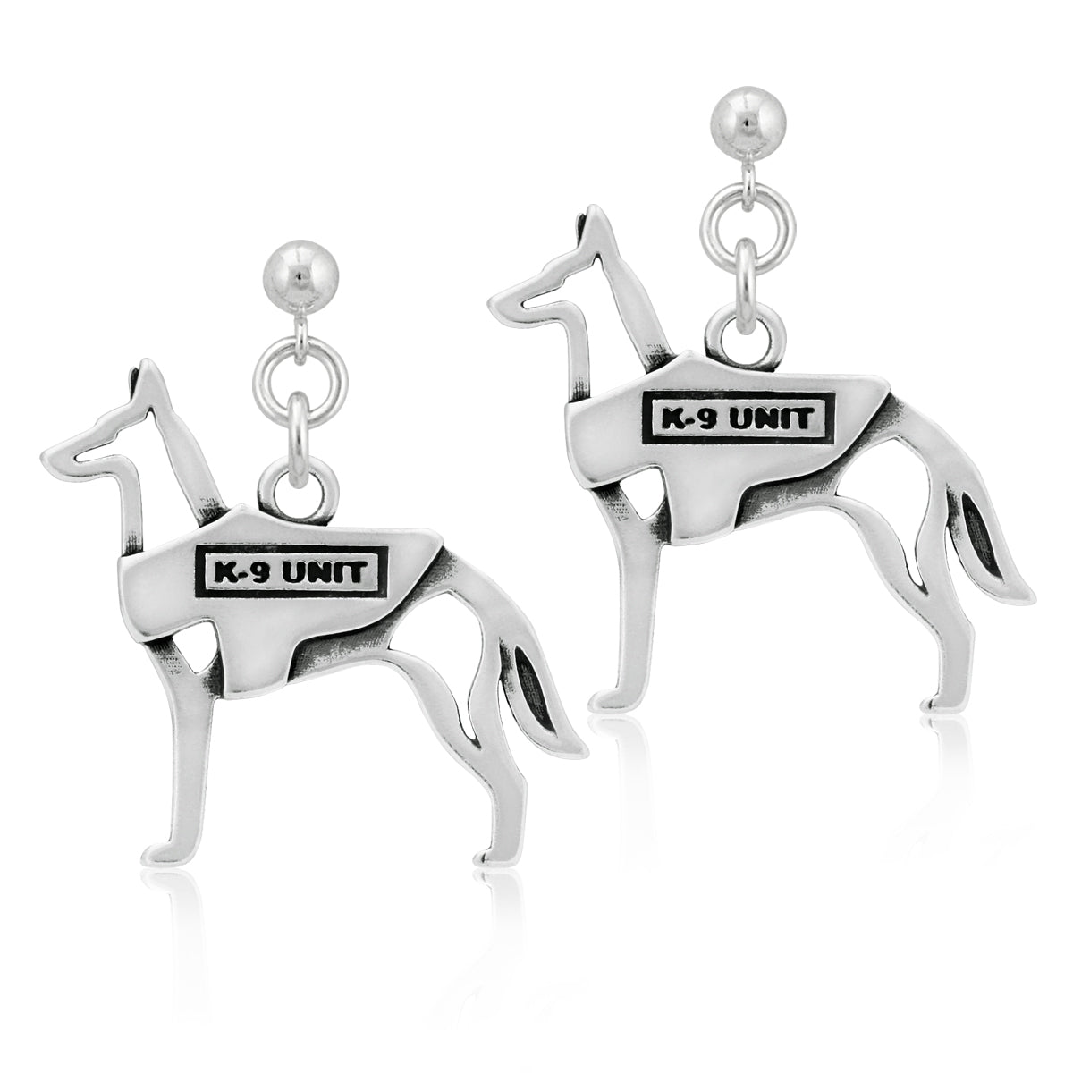 Sterling Silver Belgian Malinois Dangle Earrings