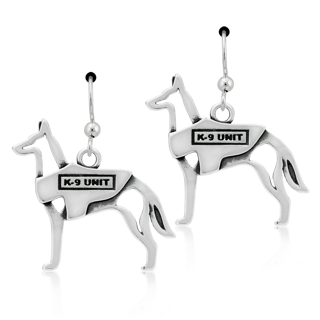 Sterling Silver Belgian Malinois Dangle Earrings
