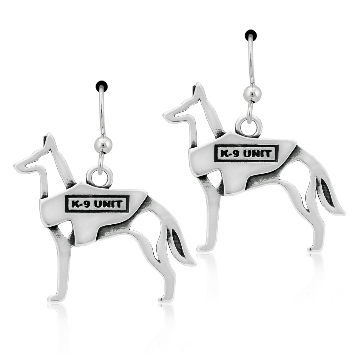 Sterling Silver Belgian Malinois Dangle Earrings