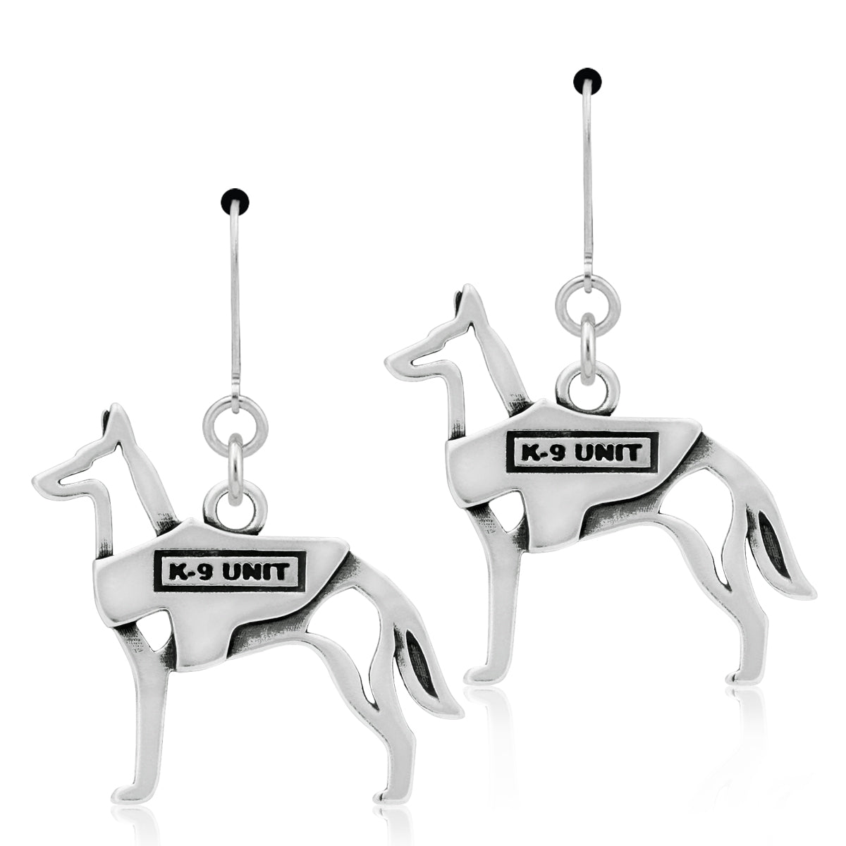 Sterling Silver Belgian Malinois Dangle Earrings