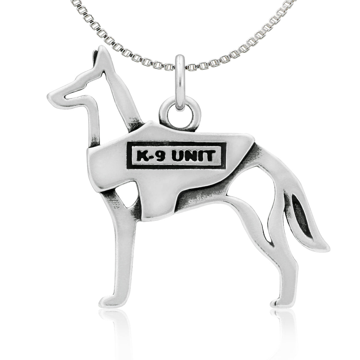 Belgian Malinois K-9 Unit Necklace in Sterling